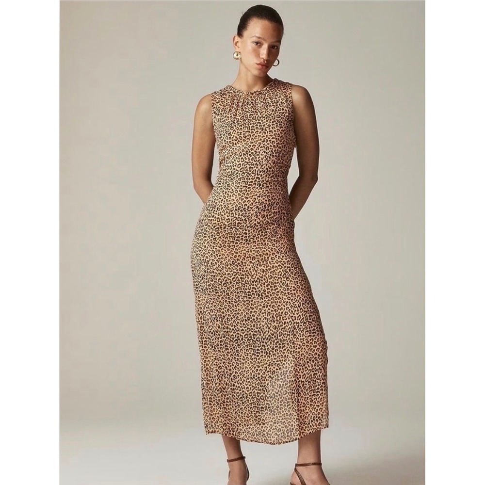 J.Crew Gathered Sheath Dress in Leopard Chiffon Size 6 Cocktail Fall Timeless